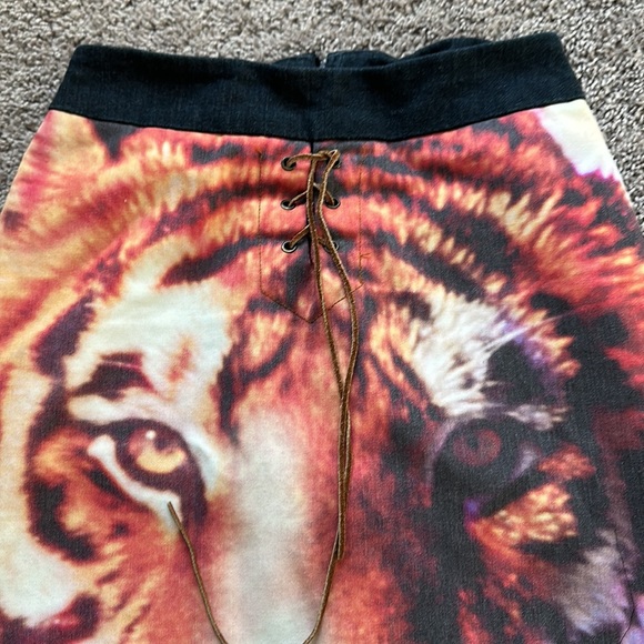 Y2K bratz lion animal midi denim skirt 90s 80s vintage fall all over print - Picture 2 of 5